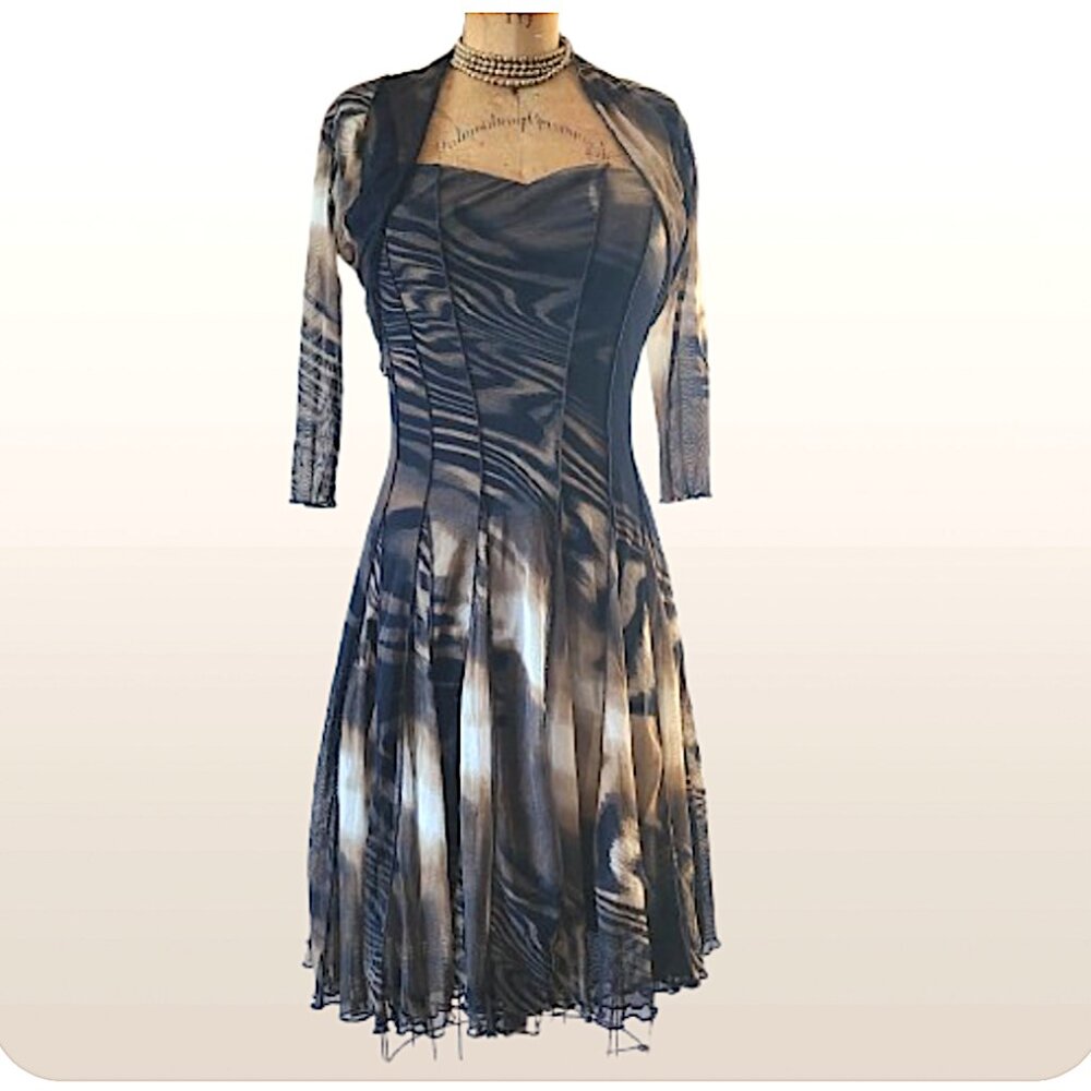 Y2K Fit and Flare sleeveless dress w/ bolero jacket, ballroom dance style